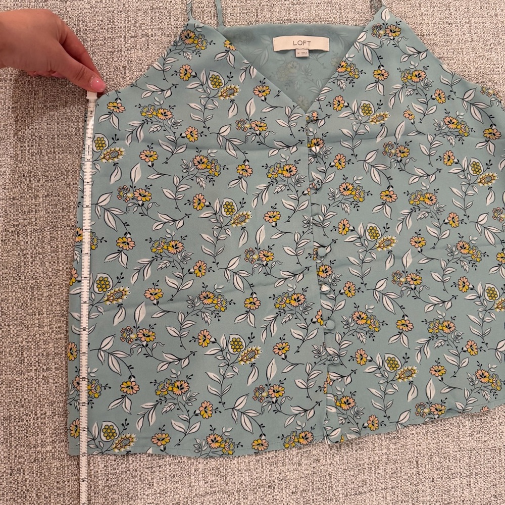 LOFT Floral Camisole in Blue and Yellow Floral with Button Detail - Picture 8 of 16